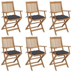 Chaises pliables de jardin 6 pcs avec coussins Bois d'acacia 3065476