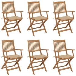 Chaises pliables de jardin 6 pcs avec coussins Bois d'acacia 3065464