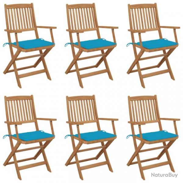 Chaises pliables de jardin 6 pcs avec coussins Bois d'acacia 3065471