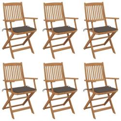 Chaises pliables de jardin 6 pcs avec coussins Bois d'acacia 3065469