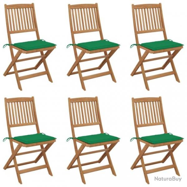 Chaises pliables de jardin 6 pcs avec coussins Bois d'acacia