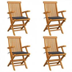 Chaises de jardin avec coussins anthracite 4 pcs Bois de teck 3065617