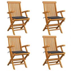 Chaises de jardin avec coussins anthracite 4 pcs Bois de teck 3065617