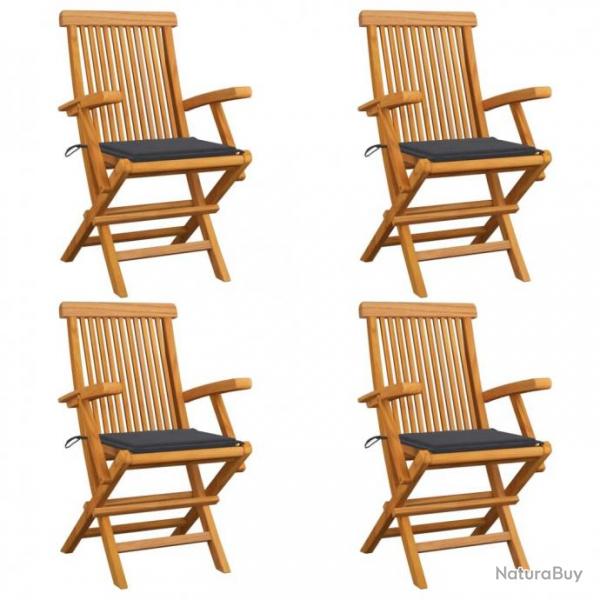 Chaises de jardin avec coussins anthracite 4 pcs Bois de teck 3065617