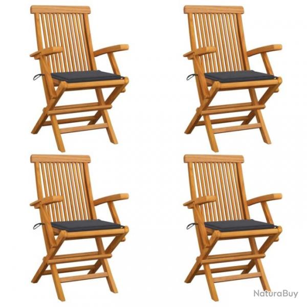 Chaises de jardin avec coussins anthracite 4 pcs Bois de teck 3065617