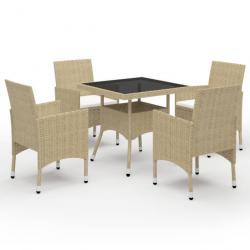 Salon Ensemble à dîner de jardin 5 pcs Résine tressée et verre Beige 3058320