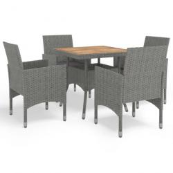 Salon Ensemble à dîner de jardin 5 pcs Gris Résine tressée et acacia 3058323