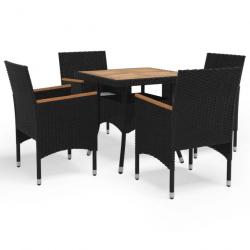 Ensemble à dîner de jardin 5 pcs Noir Résine tressée et acacia