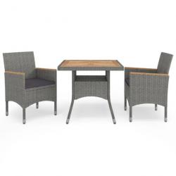 Salon Ensemble à dîner de jardin 3 pcs Gris Résine tressée et acacia 3058317