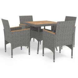 Salon Ensemble à dîner de jardin 5 pcs Gris Résine tressée et acacia 3058327