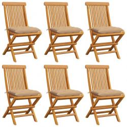 Chaises de jardin avec coussins beige 6 pcs Bois de teck massif 3065608