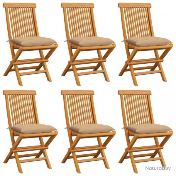 Chaises de jardin avec coussins beige 6 pcs Bois de teck massif 3065608