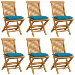 Chaises de jardin avec coussins bleu clair 6 pcs Bois de teck 3065609