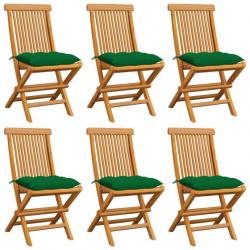 Chaises de jardin avec coussins vert 6 pcs Bois de teck massif 3065610