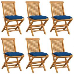 Chaises de jardin avec coussins bleu 6 pcs Bois de teck massif 3065615