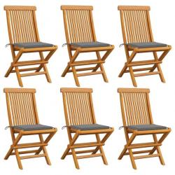 Chaises de jardin avec coussins gris 6 pcs Bois de teck massif 3065591