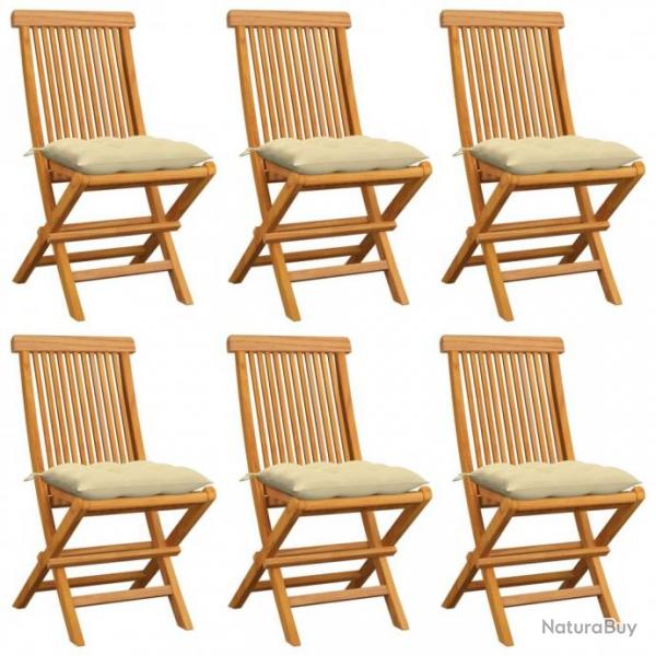 Chaises de jardin avec coussins blanc crme 6 pcs Teck massif 3065607