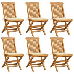 Chaises de jardin avec coussins crème 6 pcs Bois de teck massif 3065592