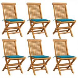 Chaises de jardin avec coussins bleu 6 pcs Bois de teck massif 3065594