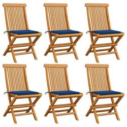 Chaises de jardin avec coussins bleu royal 6 pcs Bois de teck 3065600