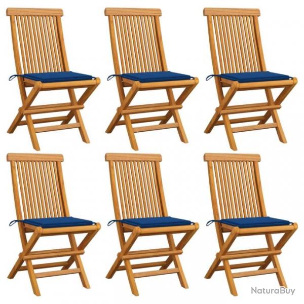 Chaises de jardin avec coussins bleu royal 6 pcs Bois de teck 3065600