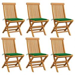 Chaises de jardin avec coussins vert 6 pcs Bois de teck massif 3065595