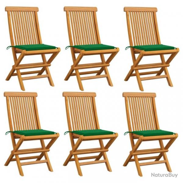 Chaises de jardin avec coussins vert 6 pcs Bois de teck massif 3065595