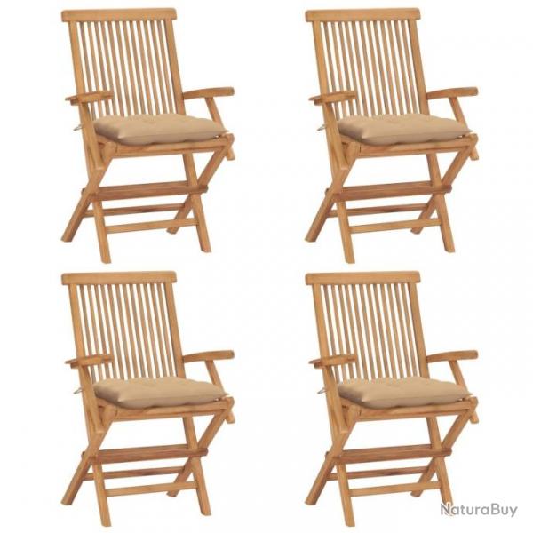 Chaises de jardin avec coussins beige 4 pcs Bois de teck massif 3065635