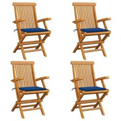 Chaises de jardin avec coussins bleu royal 4 pcs Bois de teck 3065627