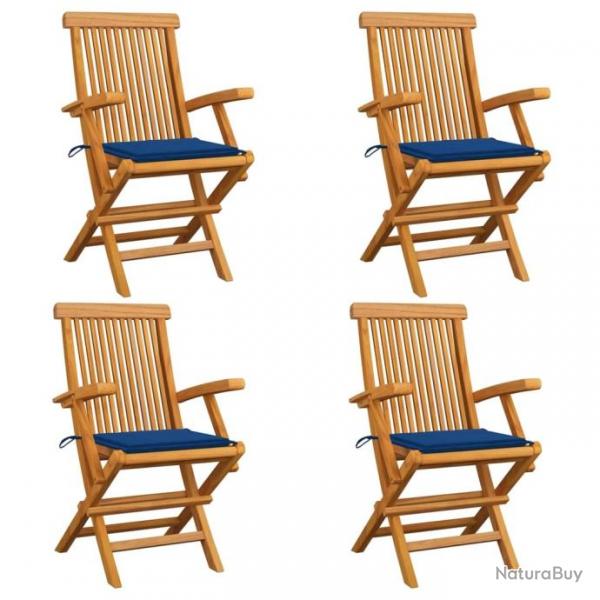 Chaises de jardin avec coussins bleu royal 4 pcs Bois de teck 3065627