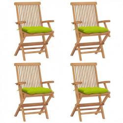 Chaises de jardin avec coussins vert vif 4 pcs Bois de teck 3065643