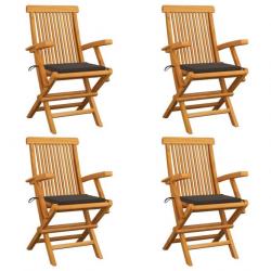 Chaises de jardin avec coussins taupe 4 pcs Bois de teck massif 3065625