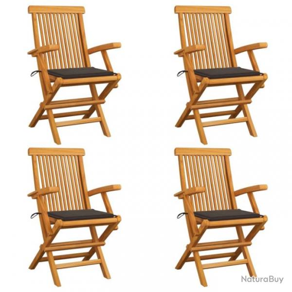 Chaises de jardin avec coussins taupe 4 pcs Bois de teck massif 3065625