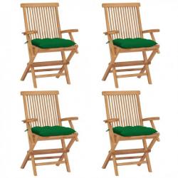 Chaises de jardin avec coussins vert 4 pcs Bois de teck massif 3065637