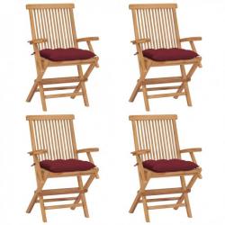 Chaises de jardin avec coussins rouge bordeaux 4pcs Teck massif 3065641