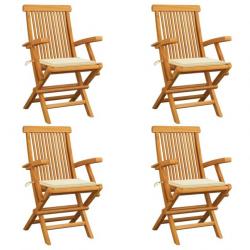 Chaises de jardin avec coussins crème 4 pcs Bois de teck massif 3065619