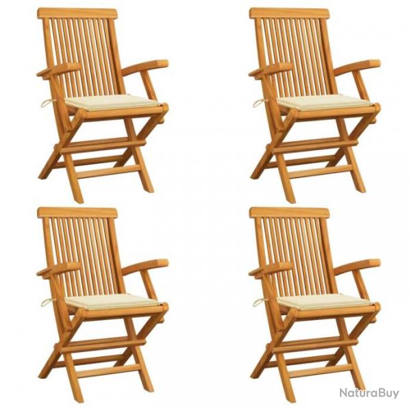 Chaises de jardin avec coussins crme 4 pcs Bois de teck massif 3065619