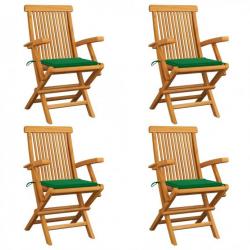 Chaises de jardin avec coussins vert 4 pcs Bois de teck massif 3065622