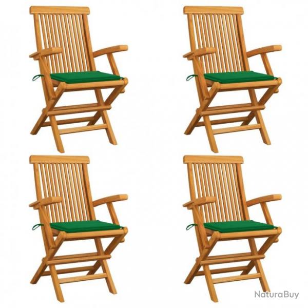 Chaises de jardin avec coussins vert 4 pcs Bois de teck massif 3065622