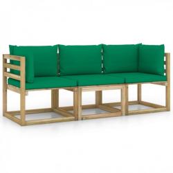 Canapé de jardin 3 places avec coussins vert 3065085