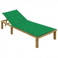 Chaise longue avec coussin vert Bois de pin imprégné 3065824
