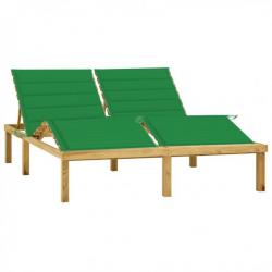 Chaise longue double et coussins vert Bois de pin imprégné 3065899