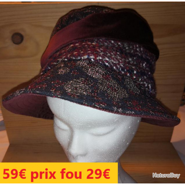 CASQUETTE FEMME "MARONE ITALIE"  TESSUTO couleur violet/noir    T M        DB084