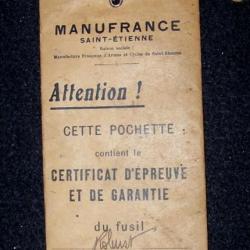 CERTIFICAT D'EPREUVE ET DE GARANTIE FUSIL ROBUST 222 - CAL.16 - EN DATE DU 2-7-1951.ET A LA PLUME..!