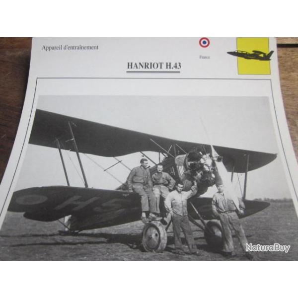 FICHE  AVIATION  TYPE  APPAREIL  D ENTRAINEMENT   / HANRIOT H 43  FRANCE