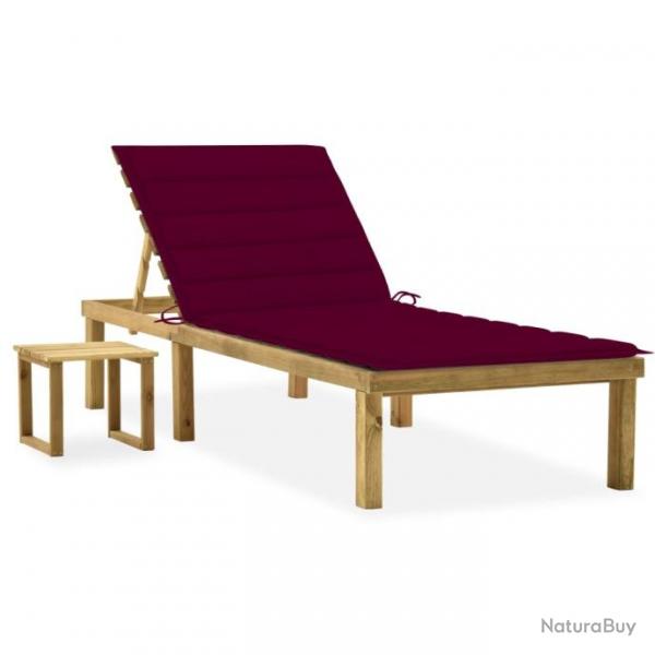 Chaise longue de jardin avec table et coussin Pin imprgn 3065843