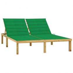 Chaise longue double et coussins vert Bois de pin imprégné 3065884
