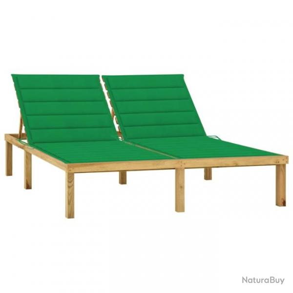 Chaise longue double et coussins vert Bois de pin imprgn 3065884