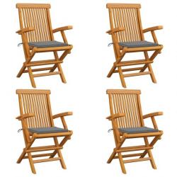 Chaises de jardin avec coussins gris 4 pcs Bois de teck massif 3065618