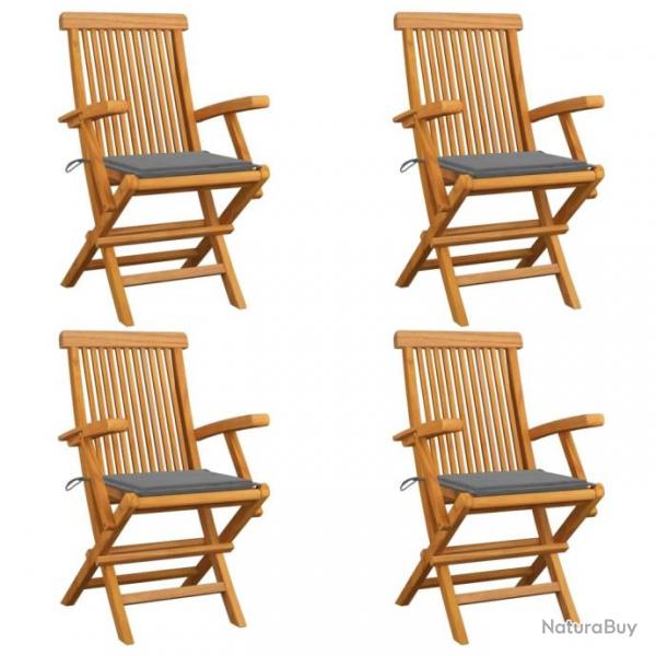 Chaises de jardin avec coussins gris 4 pcs Bois de teck massif 3065618